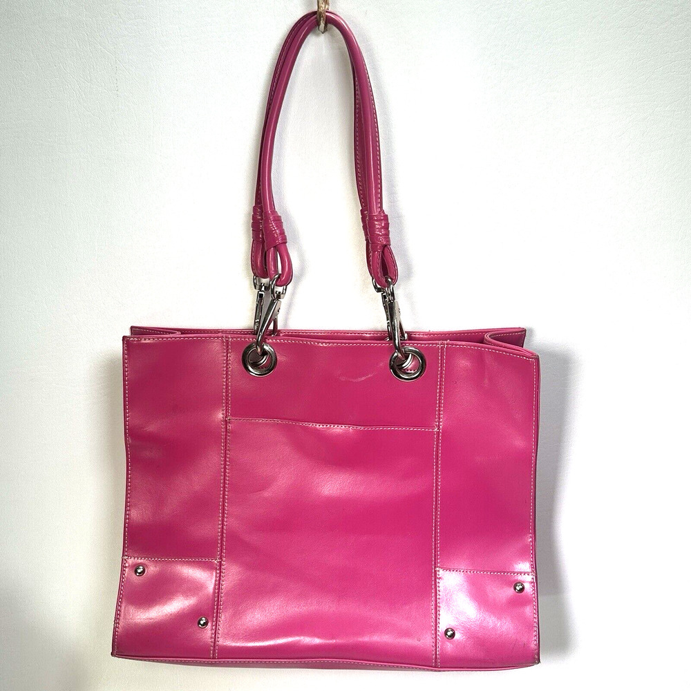 Vtg Wilson Leather Laptop Handbag Hot Pink Leopard Lined Purse Shoulder Tote Bag